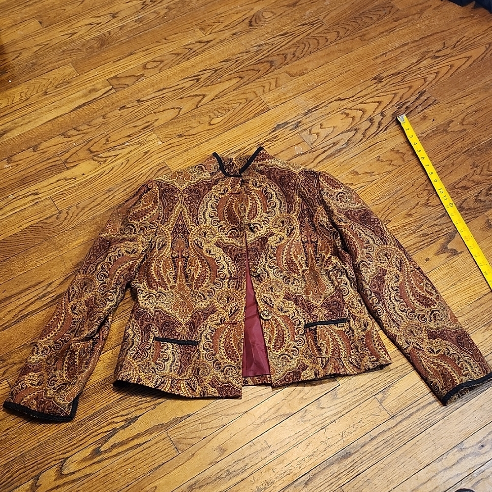 Field Manor Paisley Women's Blazer in Rich Brown and Gold LARGE